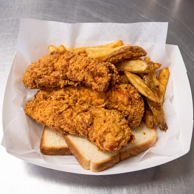 3 Pc Chicken Tender, 3 Pc Wings and Fries.