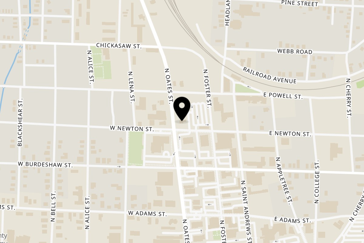 Map showing the location of Captain Hook's on 520 N Oates St in Dothan